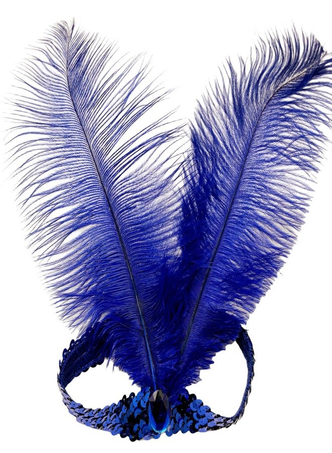 XKTEI 2pcs Sequins Feather Headpiece,1920s Flapper Headband,Mardi Gras Carnival Party Headwear Costume Accessory,Women Girls Headdress (Blue) - Image 1